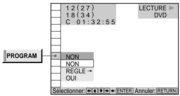 1 2 (2 7) 1 8 (3 4) C 0 1 : 3 2 : 5 5 LECTURE DVD PROGRAM NON NON REGLE → OUI Sélectionner: ← ↓ → ENTER Annuler: RETURN