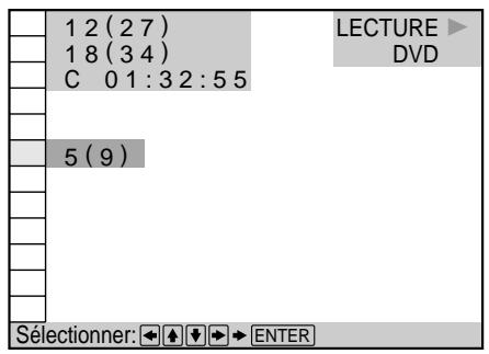 1 2 (2 7) 1 8 (3 4) C 0 1:3 2:5 5 5 (9) Sélectionner: ← ↑ ↓ → ENTER LECTURE ▶ DVD