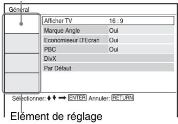SONY DVP-FX870 - Appuyez sur ↑/↓ pour selectionner l'élément souhaïté et appuyez sur ENTER : « Général », « Reglage Audio », « Choix De La Langue » ou « Controle Parental », puis appuyez sur ENTER. - 1