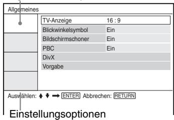 SONY DVP-FX870 - Drücken Sie auf ↑/↓, um eine der folgenden Optionen auszuwahlen: „Allgemeines“, „Toneinstellungen“, „Spracheinstellung“ oder „Kindsersicherung“. Drücken Sie anschließend auf ENTER. - 1