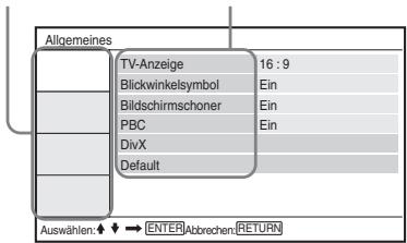 SONY DVP-FX730 - Drücken Sie auf ↑/↓, um „Einstellungen“ auszuwahlen und drücken Sie auf ENTER. - 1