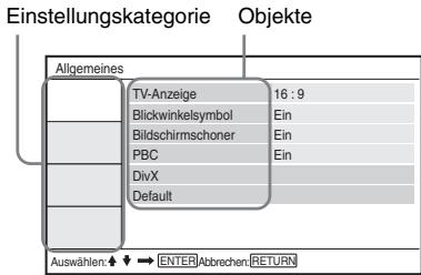 SONY DVP-FX930 - Drücken Sie auf ↑/↓, um „Einstellungen“ auszuwahlen und drücken Sie auf ENTER. - 1