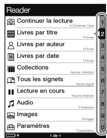 SONY PRS-505 - Fonctionnement des menus - 1