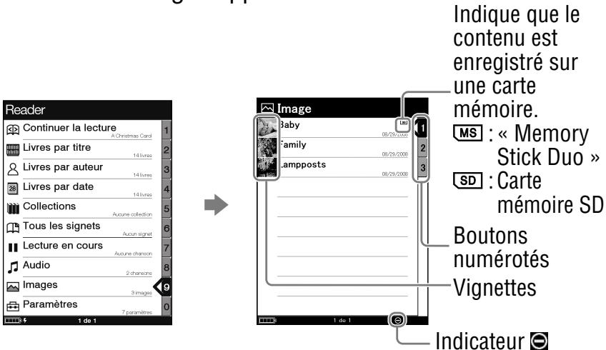SONY PRS-505 - Dans le menu d'accueil, appuyez sur / pour sélectionner « images », puis appuyez sur entrée. - 1