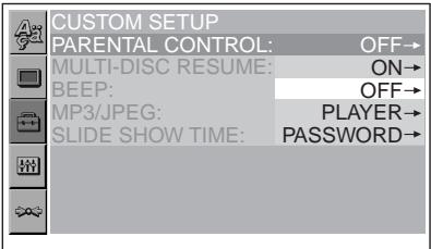 SONY DVX-11B - Premere / per selezionare "PARENTAL CONTROL", quindi premere ENTER - 1