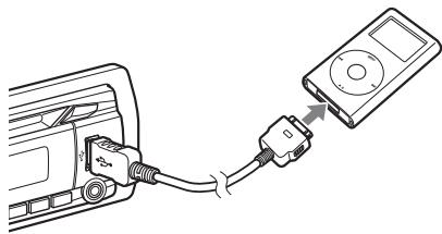 SONY MEX-BT3800U - Sluit de iPod met de USB-kabel aan op de USB-aansluiting via de dockconnector. - 1