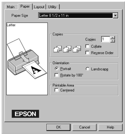 EPSON STYLUS PHOTO 750 - Réglage de l'orientation et de la zone imprimable - 1