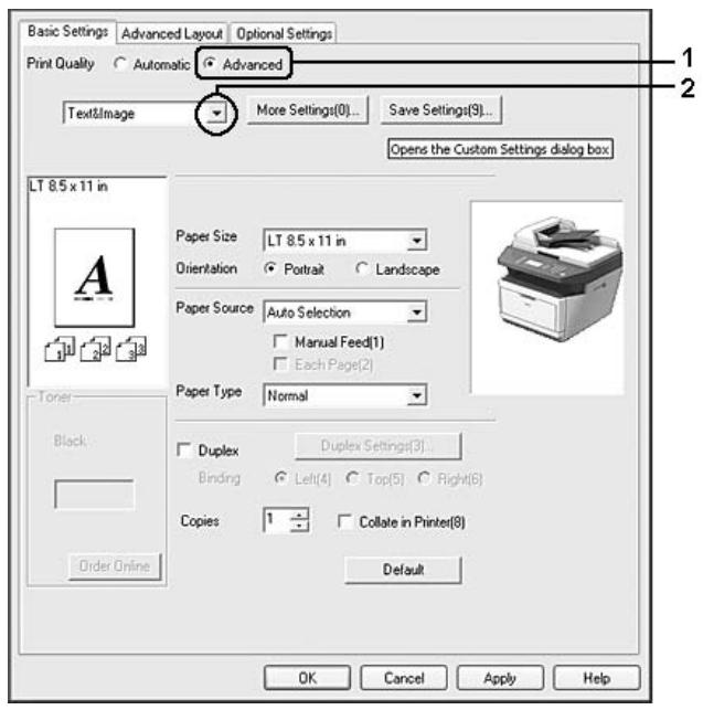 EPSON ACULASER MX20DNF - Utilisation du paramètre Avancé - 1