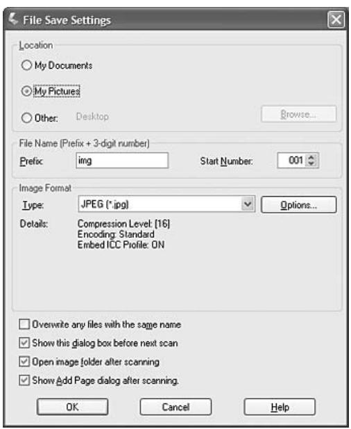 EPSON ACULASER MX20DNF - Selection des paramètres File Save Settings (Enregistrement des fichiers) - 1