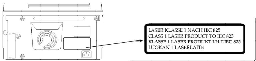 LASER KLASSE 1 NACH IEC 825 CLASS 1 LASER PRODUCT TO IEC 825 KLASSE 1 LASER PRODUKT I.H.T.IEC 825 LUOKAN 1 LASERLAITE