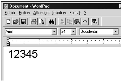 Document - WordPad Fichier Edition Affichage Insertion Format ? Arial 24 Occidental 1 2 3 12345
