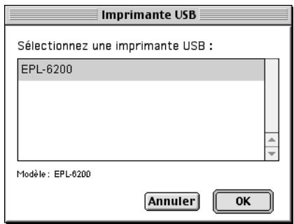 Imprimante USB Sélectionnez une imprimante USB : EPL-6200 Modèle : EPL-6200 Annuler OK