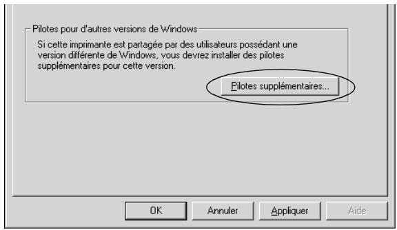 Pilotes pour d'autres versions de Windows Si cette imprimante est partagée par des utilisateurs possédant une version différente de Windows, vous devrez installer des pilotes supplémentaires pour cette version. Pilotes supplémentaires...