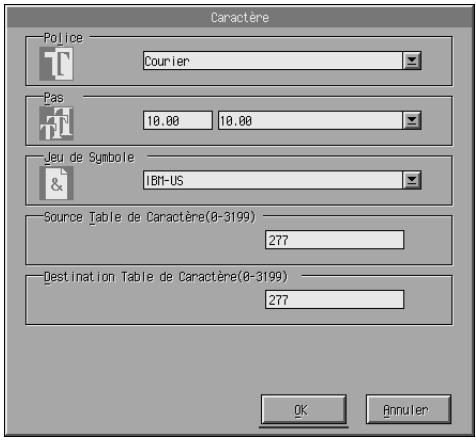 Caractère Police Courier Pas 10.00 10.00 Jeu de Symbole IBN-US Source Table de Caractère(8-3199) 277 Destination Table de Caractère(8-3199) 277 OK Annuler