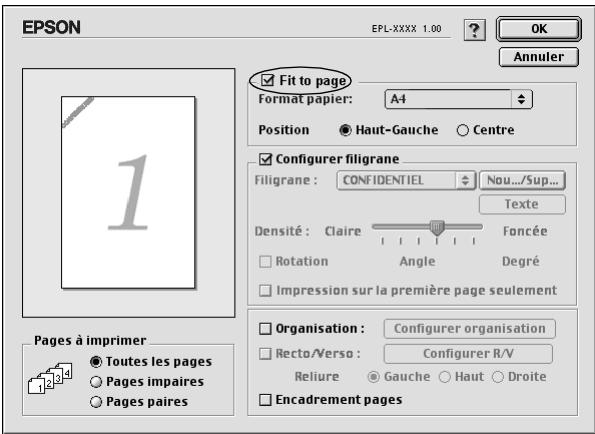 EPSON EPL-XXXX 1.00 OK Annuler Fit to page Format papier: A4 Position Haut-Gauche Centre Configurer filigrane Filigrane : CONFIDENTIEL Nou.../Sup... Texte Densité : Claire Foncée Rotation Angle Degré Impression sur la première page seulement Organisation : Configurer organisation Recto/Verso : Configurer R/V Reliure Gauche Haut Droite Encadrement pages Pages à imprimer Toutes les pages Pages impaires Pages paires