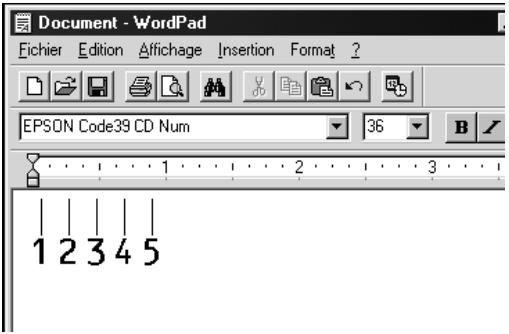Document - WordPad Fichier Edition Affichage Insertion Format ? EPSON Code39 CD Num 36 B I 1 2 3 4 5