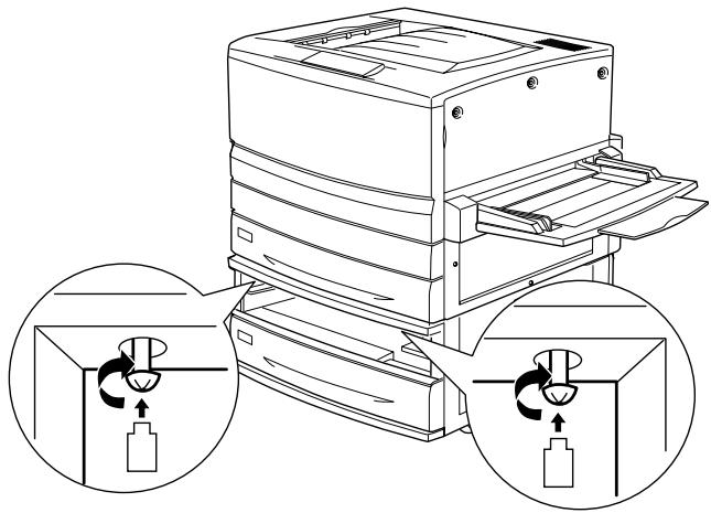 EPSON ACULASER C8600 - Déposez l'imprimante sur l'unité. Placez les trois broches dans les ouvertures de l'imprimante. - 3