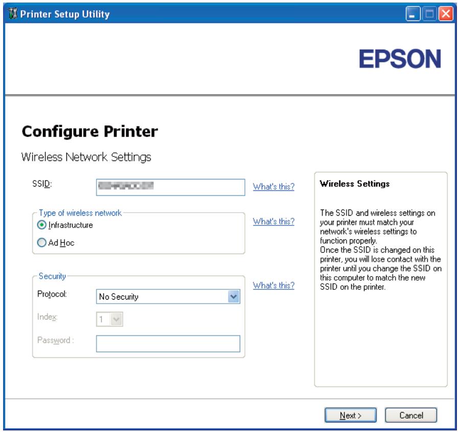 EPSON ACULASER C1750N - Utilisation de l'installation basée sur un Assistant pour configurer les paramètres sans fil - 3