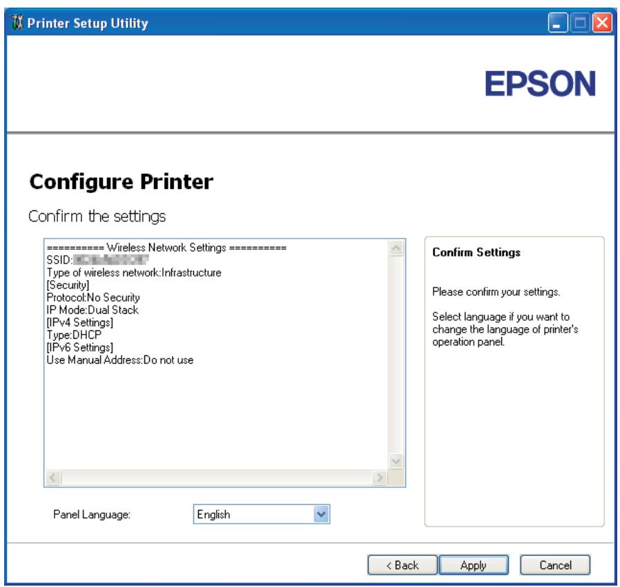 EPSON ACULASER C1750N - Utilisation de l'installation basée sur un Assistant pour configurer les paramètres sans fil - 5