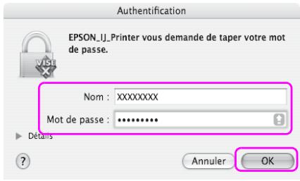 Authentication EPSON_IJ.Printer vous demande de taper votre mot de passe. Nom : XXXXXXXX Mot de passe : ******** Details ? Annuler OK