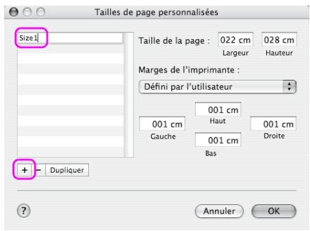 Tailles de page personnalisées Size1 Taille de la page : 022 cm 028 cm Largeur Hauteur Marges de l'imprimante : Défini par l'utilisateur 001 cm Haut 001 cm 001 cm Gauche 001 cm Droite Bas + Dupliquer Annuler OK