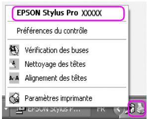 EPSON Stylus Pro XXXXX Préférences du contrôle Vérification des buses Nettoyage des têtes Alignement des têtes Paramètres imprimante