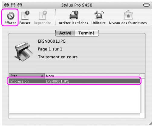Stylus Pro 9450 Effacer Pauser Reprendre Arrêter les tâches Utilitaire Niveau des fournitures Activé Terminé EPSN0001.JPG Page 1 sur 1 Traitement en cours État Nom Impression EPSN0001.JPG