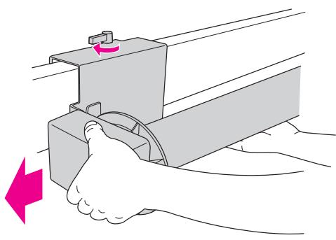 EPSON STYLUS PRO 7900 - Tournez le levier pour déverrouiller l'unité amovible et faites ensuite glisser l'unité vers la gauche afin que l'embout se dégage de l'extrémité du mandrin de réception. - 1