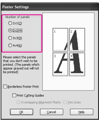 EPSON STYLUS PRO 7900 - Cliquez sur l'onglet Page Layout (Disposition), cochez la case Multi-Page (Multi-pages), sélectionnez Poster, puis cliquez sur Settings (Configuration). - 2