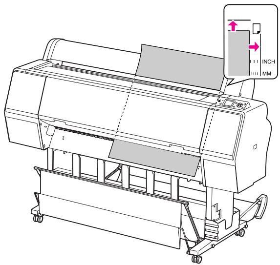 EPSON STYLUS PRO 7900 - Assurez-vous que les bords droit et inférieur de la feuille sont droits et alignés sur le repère. - 1