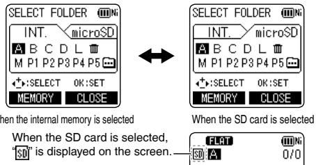 PANASONIC RR-XS420E - Switching between the internal memory and SD card: - 1