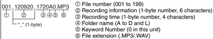 PANASONIC RR-XS420E - File naming rules when recording on this unit: - 1