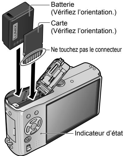 PANASONIC LUMIX DMC-TZ7 - Insérer la batterie et la carte - 1