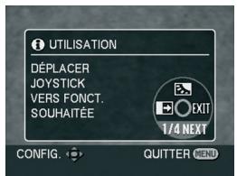 UTILISATION DEPLACER JOYSTICK VERS FONCT. SOUHAITÉE EXIT 1/4 NEXT CONFIG. QUITTER MEND