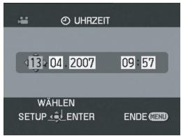 UHRZEIT 13 04 2007 09 57 WÄHLEN SETUP ENTER ENDE MENU