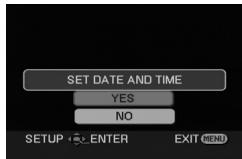SET DATE AND TIME YES NO SETUP ENTER EXIT MENU