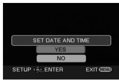 SET DATE AND TIME YES NO SETUP ENTER EXIT MENU