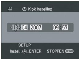 Klok instelling 13 04 2007 09 57 SETUP Instel. ENTER STOPPEN MENU