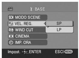 BASE SCN MODO SCENE VEL. REG. SP WIND CUT LP CINEMA IMP. ORA Impost. ENTER ESCI MENU
