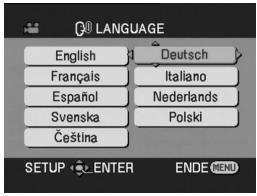 LANGUAGE English Français Español Svenska Čeština Deutsch Italiano Nederlands Polski SETUP ENTER ENDE MENU