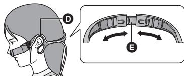 PANASONIC HX-A100 - Accrochez les oreillettes ① aux oreilles de manière à ce que la lampe soit positionnée à gauche et régalez la taille. - 1
