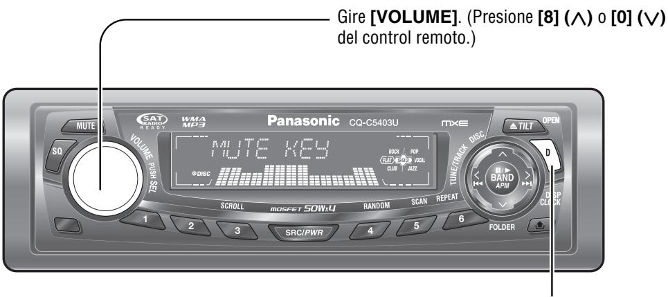 Gire [VOLUME]. (Presione [8] (∧) o [0] (∨) del control remoto.) MUTE WMA MP3 Panasonic CQ-C5403U MXE TILT OPEN SQ VOLUME PUSH TE SPECT SCROLL MOSFET 50W.4 RANDOM SCAN REPEAT SRC/PWR 4 5 6 FOLDER