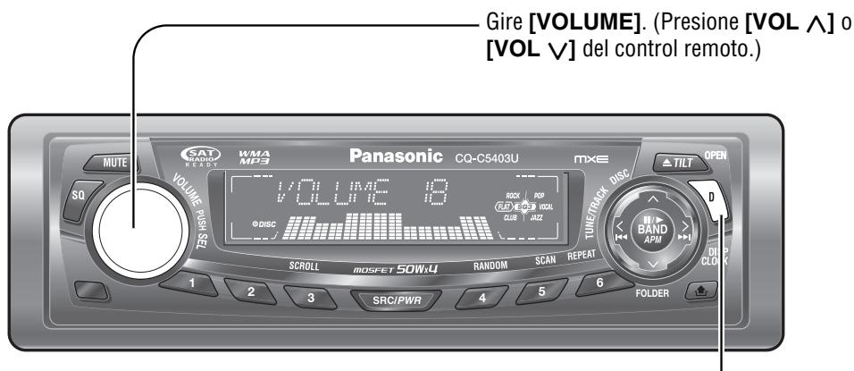 Gire [VOLUME]. (Presione [VOL ∧] o [VOL ∨] del control remoto.) Panasonic CO-C5403U MUTE WMA MP3 VOLUME HIGH SET SQ 1 VOLT UAC 19 RIO VOL UIC 19 RIO VOL UIC 19 RIO VOL UIC 19 RIO VOL UIC 19 RIO VOL UIC 19 RIO VOL UIC 19 RIO VOL UIC 19 RIO VOL UIC 19 RIO VOL UIC 19 RIO VOL UIC 19 RIO VOL UIC 19 RIO VOL UIC TUBE/TRACK DISC D BAND APM FOLDER SCROLL MOSFET 50W.4 RANDOM SCAN REPEAT 1 2 3 SRC/PWR 4 5 6