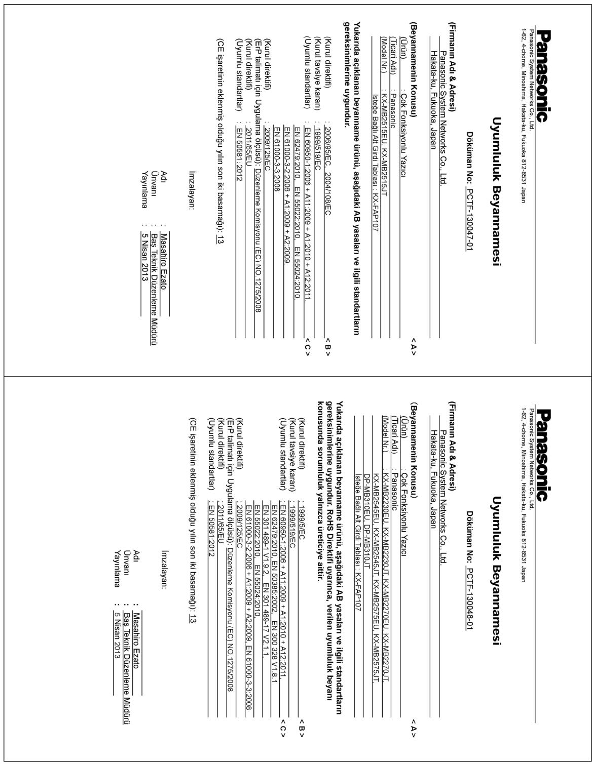 PANASONIC KXMB2575EU - Déclaration de conformité (pour les utilisateurs en Turquie) - 1