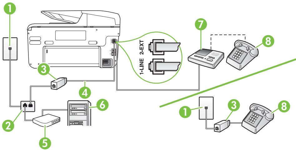 HP OFFICEJET PRO 8600 PLUS - Ligne voix/télécopie partagée avec un modem d'ordinateur DSL/ADSL et un répondeur - 1
