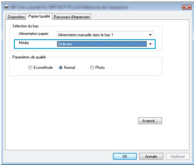 HP COLOR LASERJET PRO MFP M176N - Selectionner le type de papier (Windows) - 3