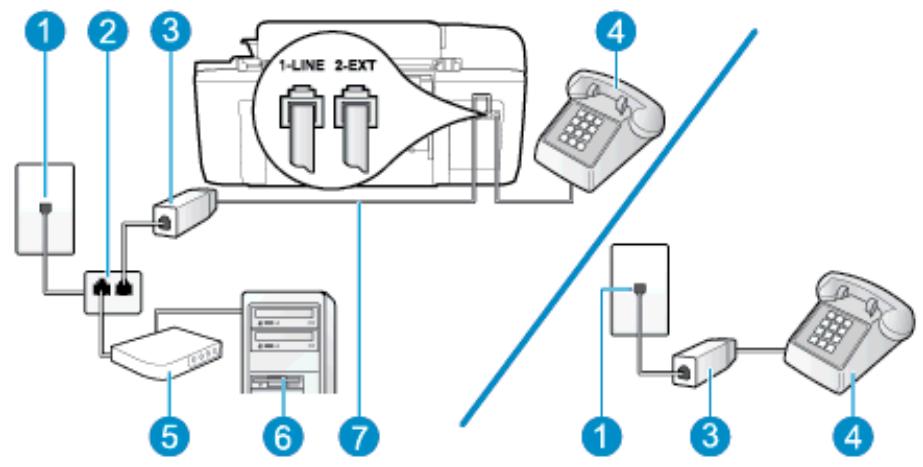 HP OFFICEJET 2622 - Ligne voix/télécopie partagée avec un modem d'ordinateur ADSL/DSL - 1
