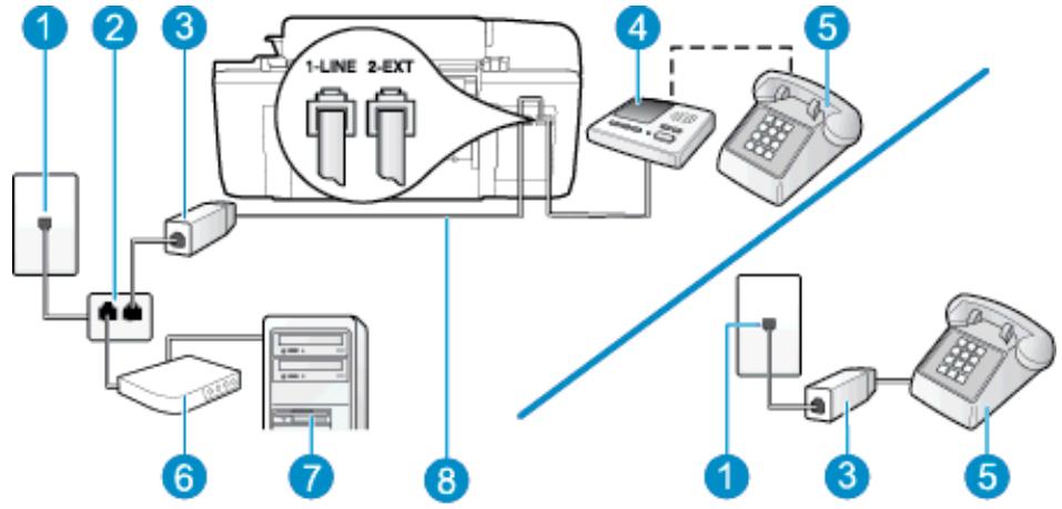 HP OFFICEJET 2622 - Ligne voix/télécopie partagée avec un modem d'ordinateur ADSL/DSL et un répondeur - 1