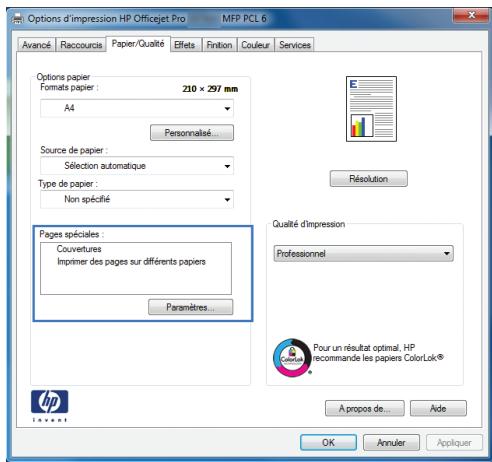 HP OFFICEJET PRO X476DW - Impression de la première ou de la dernière page sur un papier différent avec windows - 3