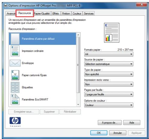 HP OFFICEJET PRO X476DW - Utilisation d'un raccourci d'impression avec windows - 2